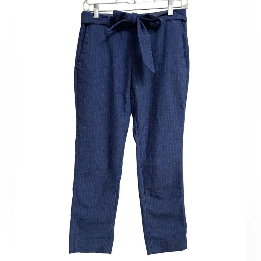 Banana Republic Avery Fit Tie-Waist Pinstripe Pants Women 0P Blue Cropped Soft